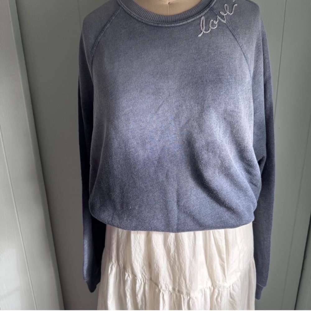 I Stole My Boyfriend’s Shirt Blue Ombré Sweatshirt with Embroidered Detail